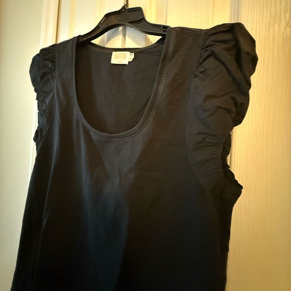 NATION Scoop Neck Top with Ruffled Sleeve in Black - Picture 3 of 5